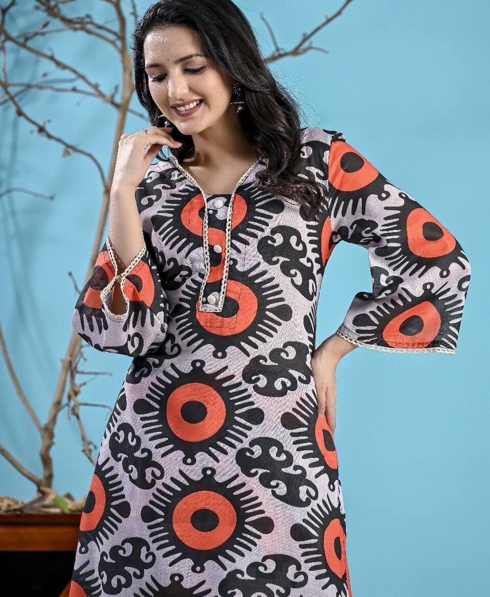 Look Amazing in a Black and Orange Digital Printed Cotton Co-Ord Set image 3