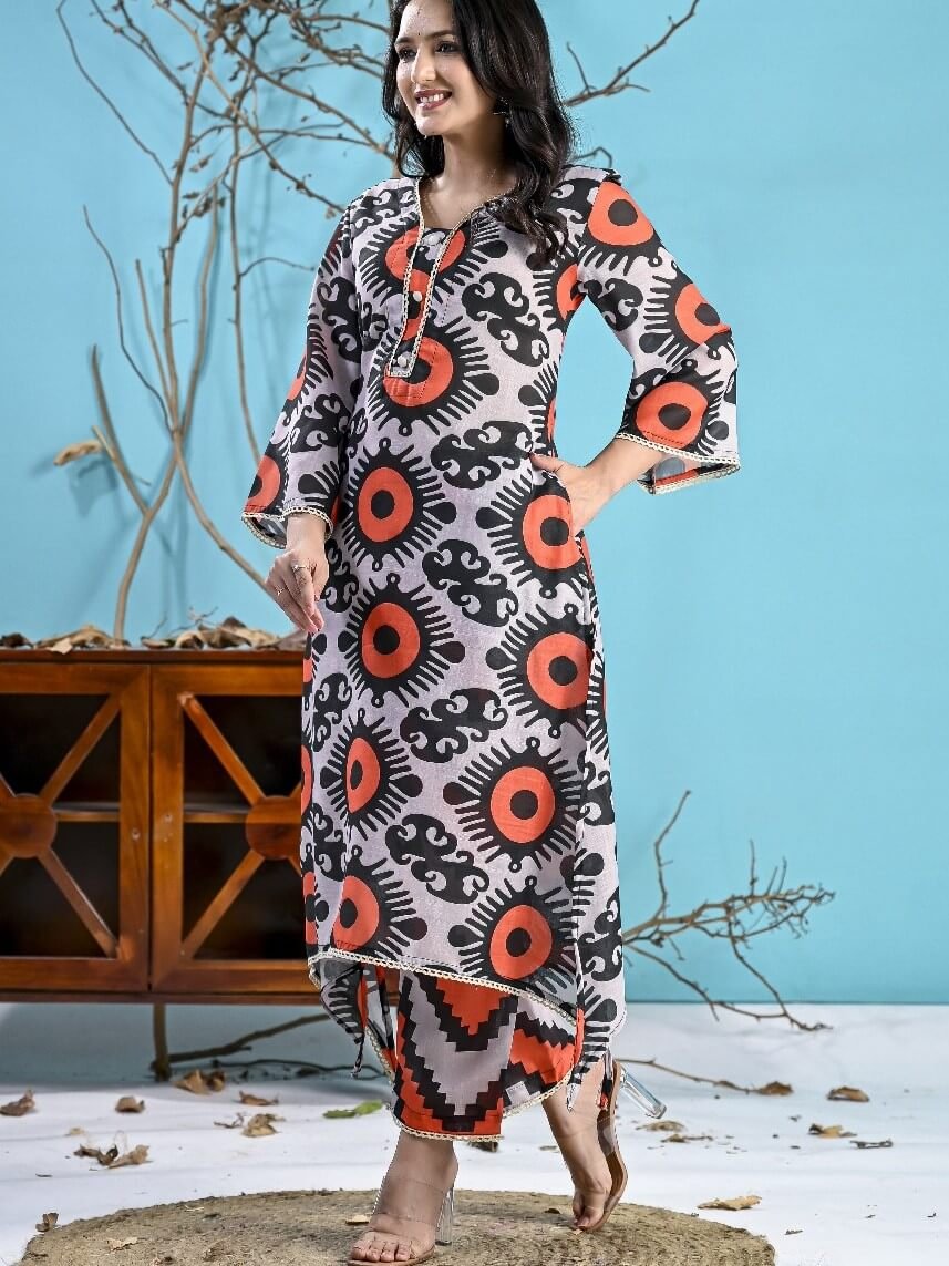 Look Amazing in a Black and Orange Digital Printed Cotton Co-Ord Set image 2