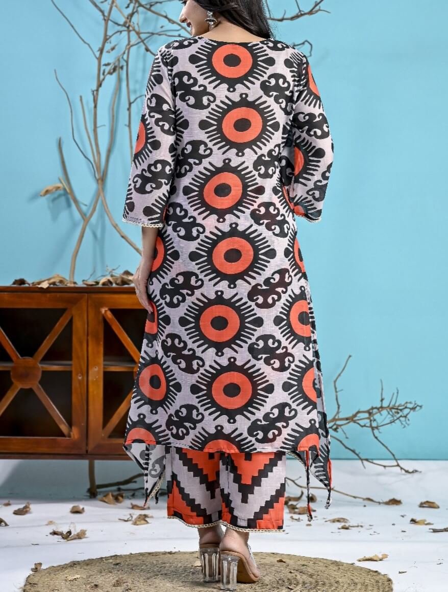Look Amazing in a Black and Orange Digital Printed Cotton Co-Ord Set image 5