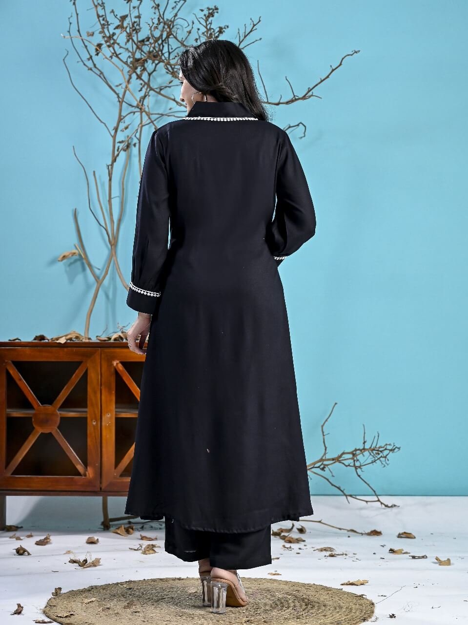 Look Stylish with a Black Cotton Kurta and Pants Set image 4