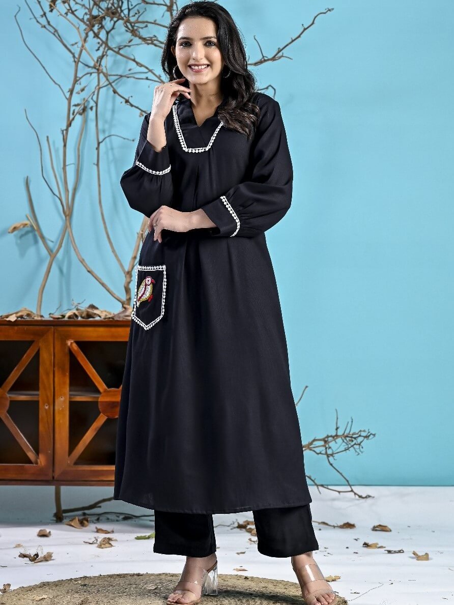 Look Stylish with a Black Cotton Kurta and Pants Set