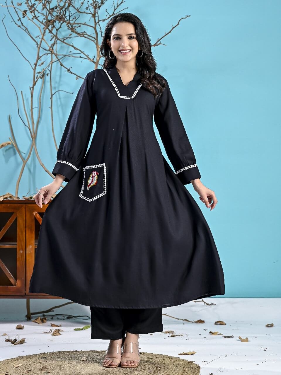 Look Stylish with a Black Cotton Kurta and Pants Set image 2