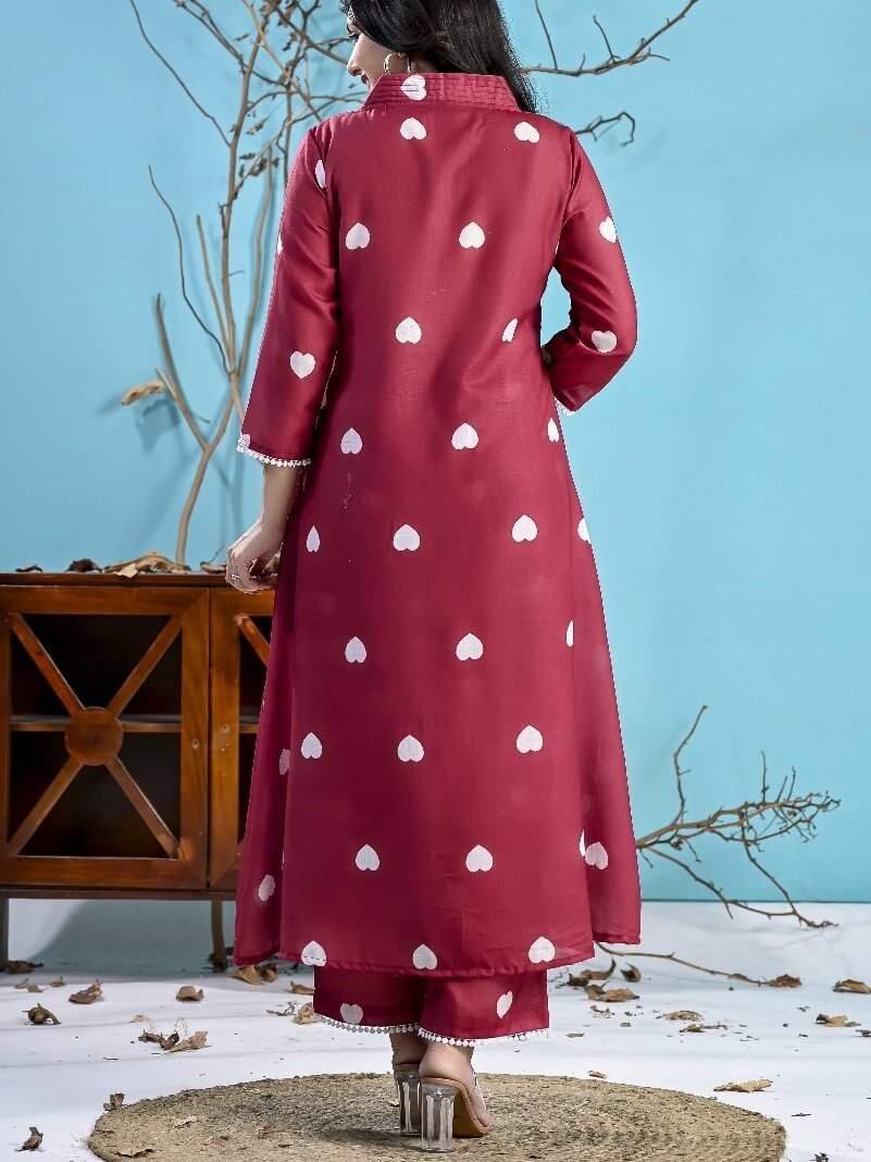 Improve Your Style with the Maroon Cotton Heart Print Co-Ord Set image 4