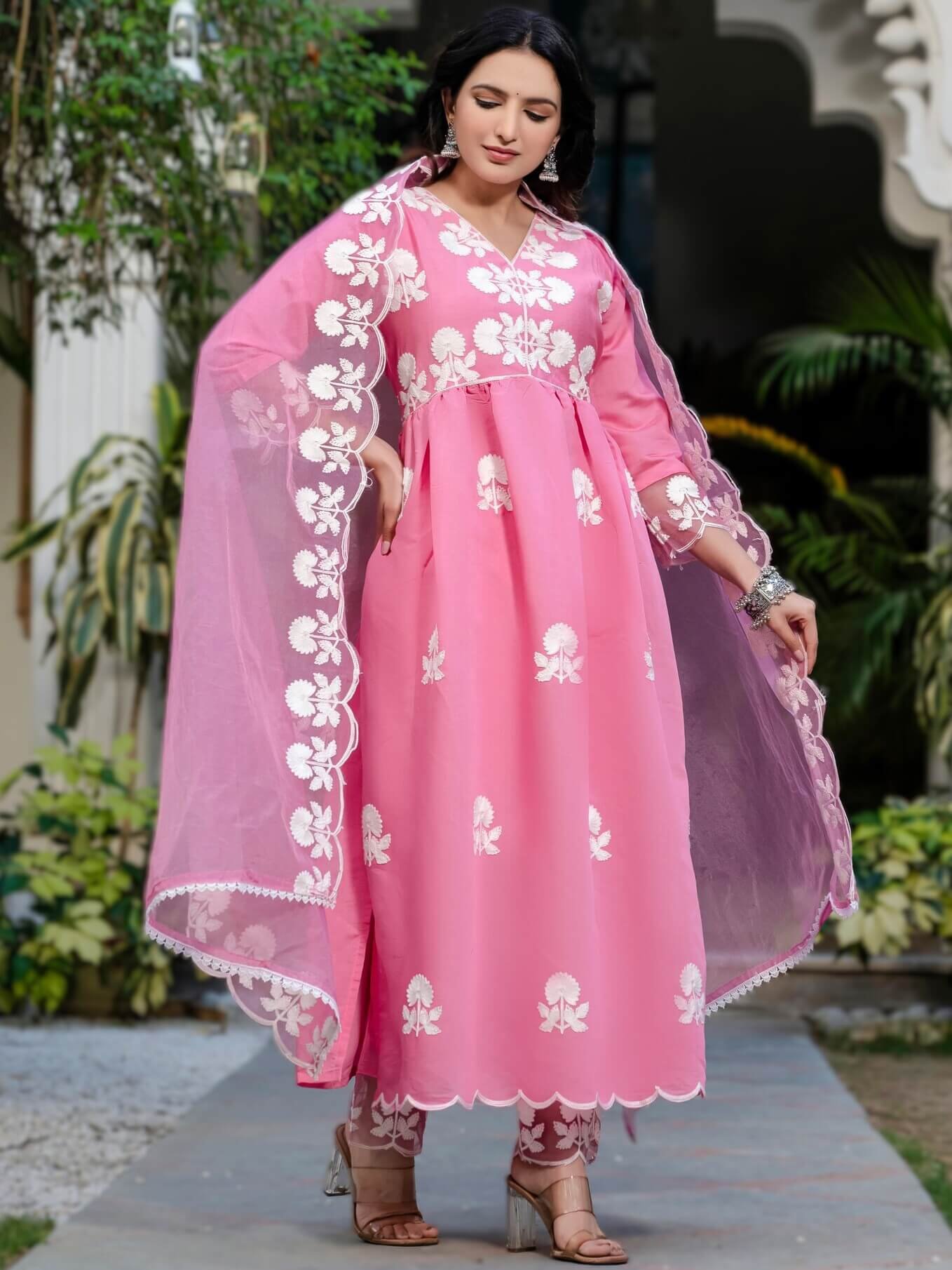 Enhance Your Style with a Pink Roman Silk Kurta and Pant Set with Dupatta image 2