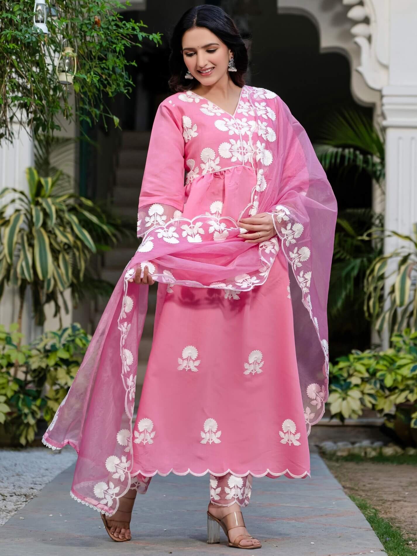 Enhance Your Style with a Pink Roman Silk Kurta and Pant Set with Dupatta