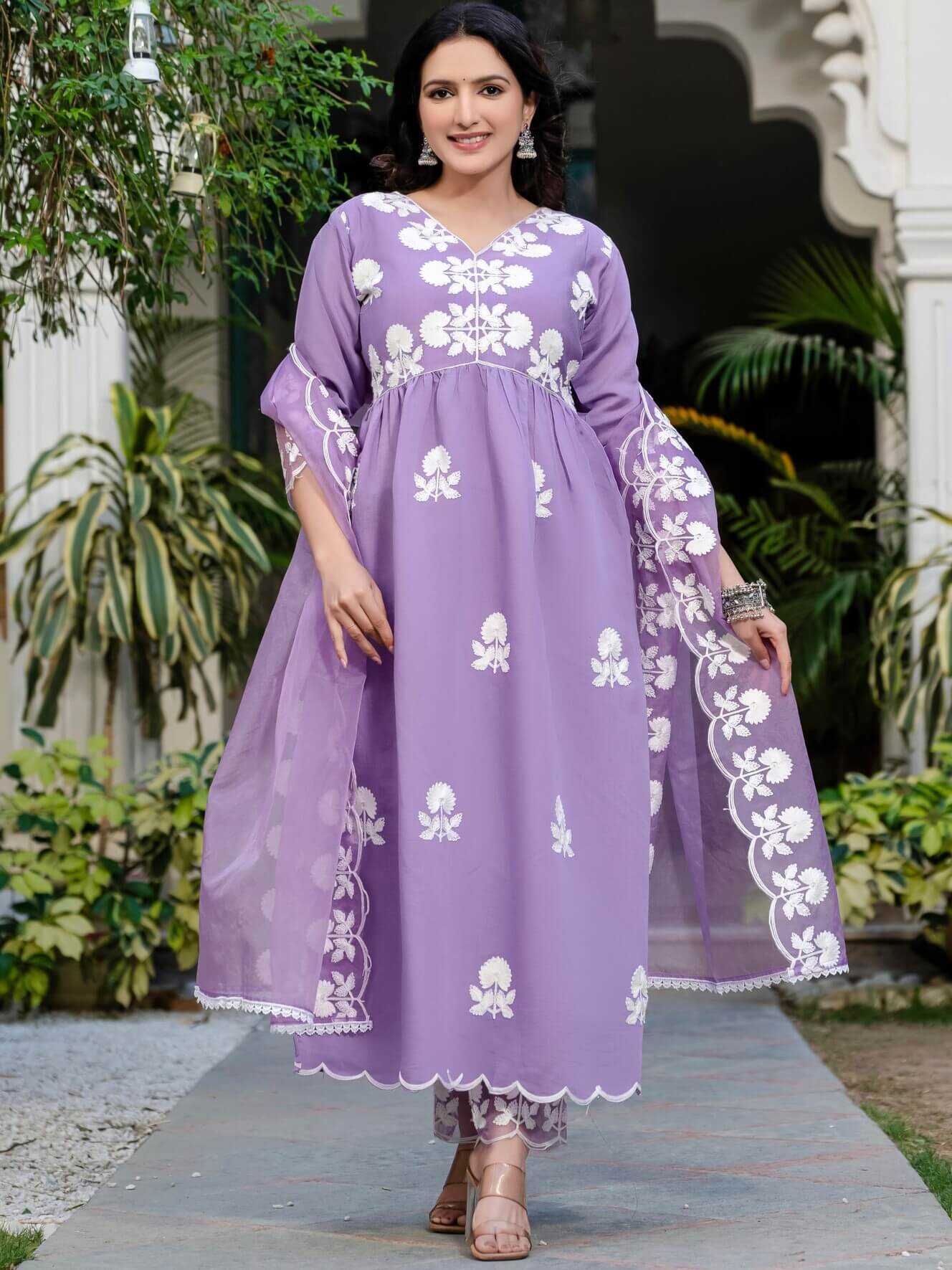 Enjoy the elegance of the Lavender Roman Silk Kurta Pant Set with Dupatta. image 2