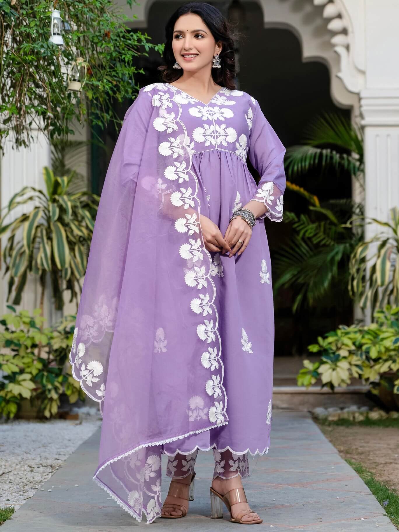 Enjoy the elegance of the Lavender Roman Silk Kurta Pant Set with Dupatta.