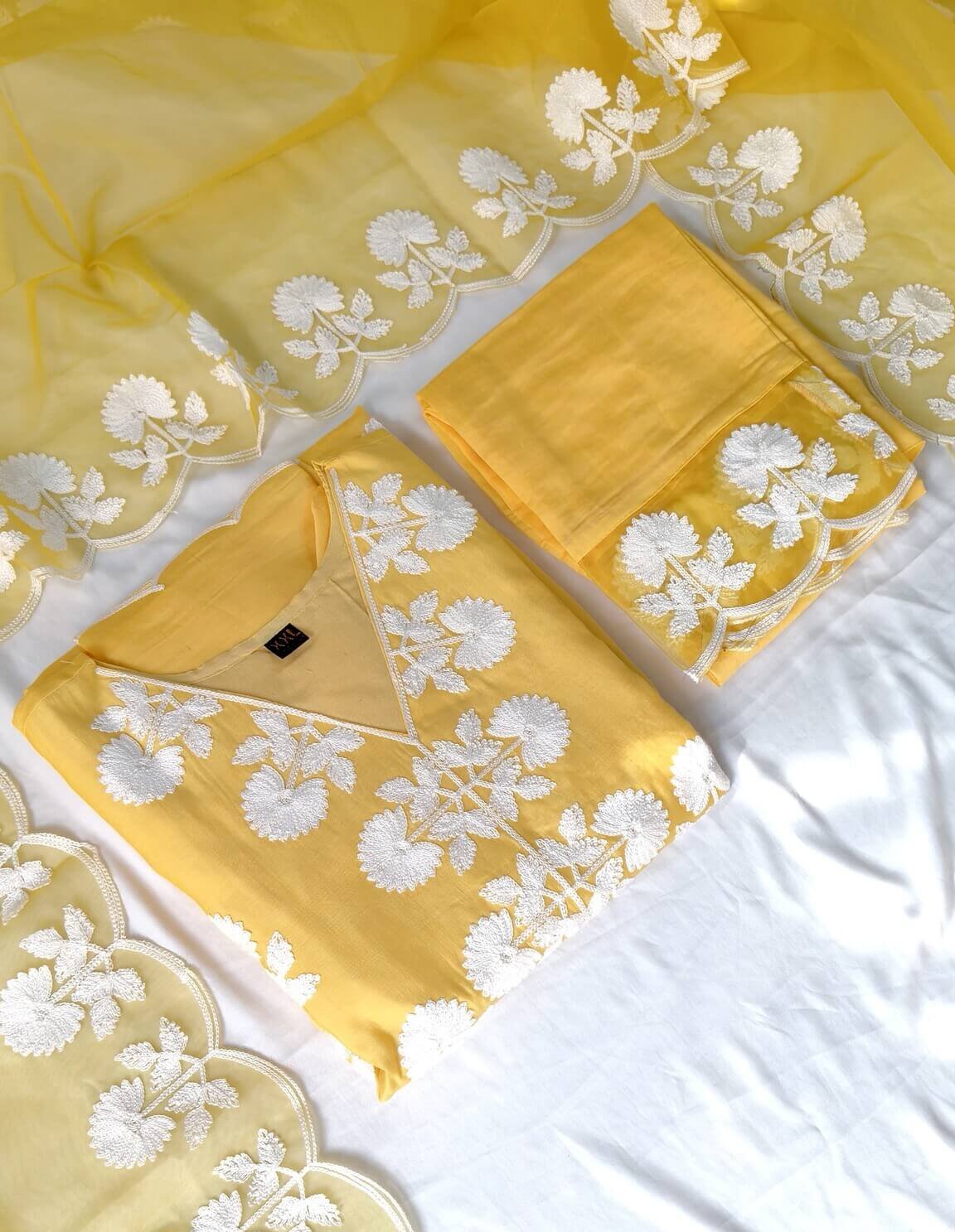 Upgrade your style with a yellow Roman silk kurta and pants set, complete with a matching dupatta. image 4