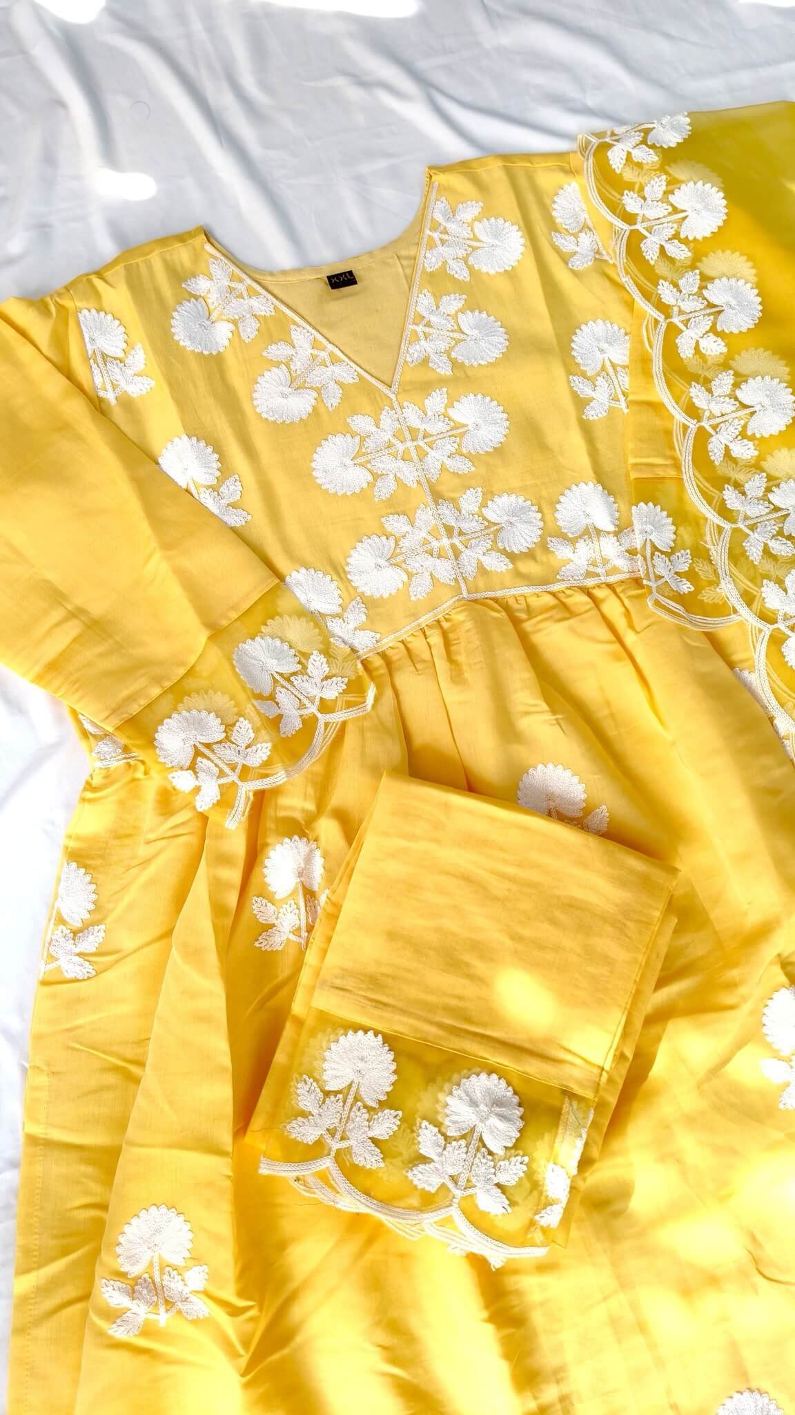 Upgrade your style with a yellow Roman silk kurta and pants set, complete with a matching dupatta. image 3