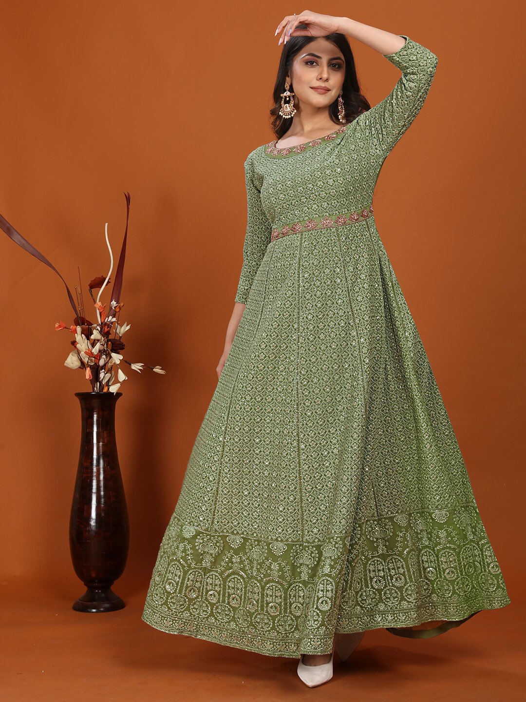 Shine Bright in a Green Georgette Embroidered Gown with Dupatta image 2