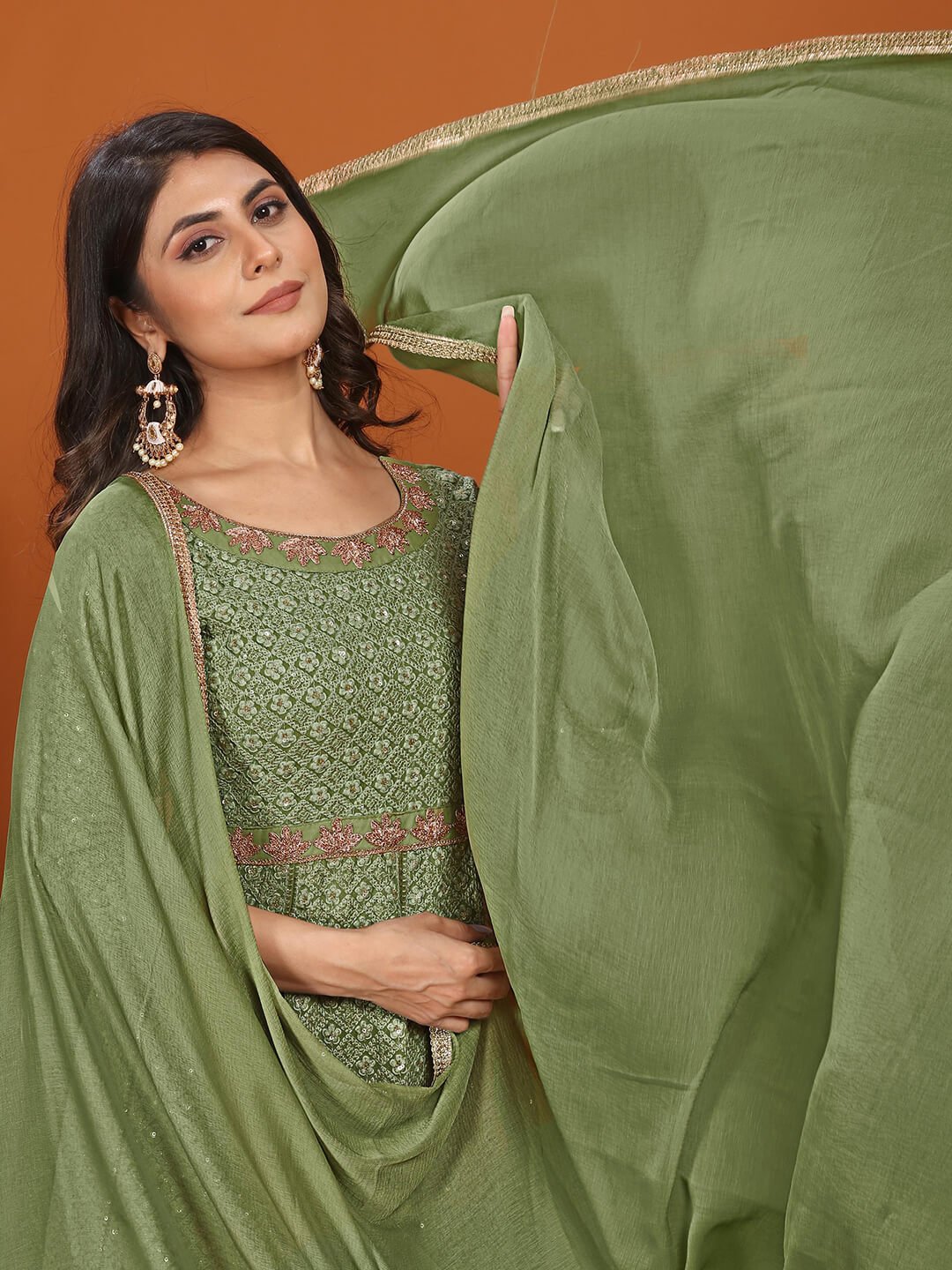 Shine Bright in a Green Georgette Embroidered Gown with Dupatta image 4