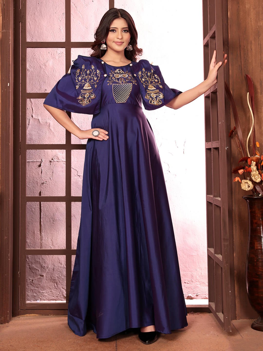 Improve Your Style with a Blue Silk Gown with Embroidery image 2