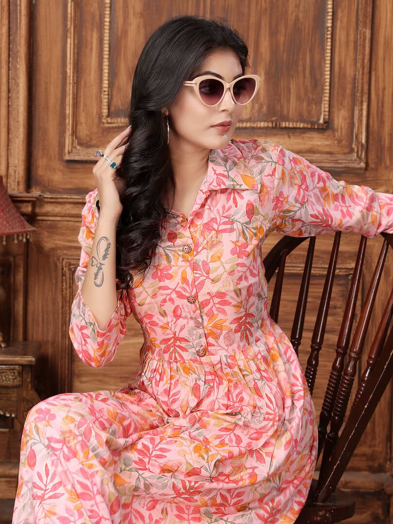 Shine in Style with the Peach Rayon Printed Two-Piece Set image 3