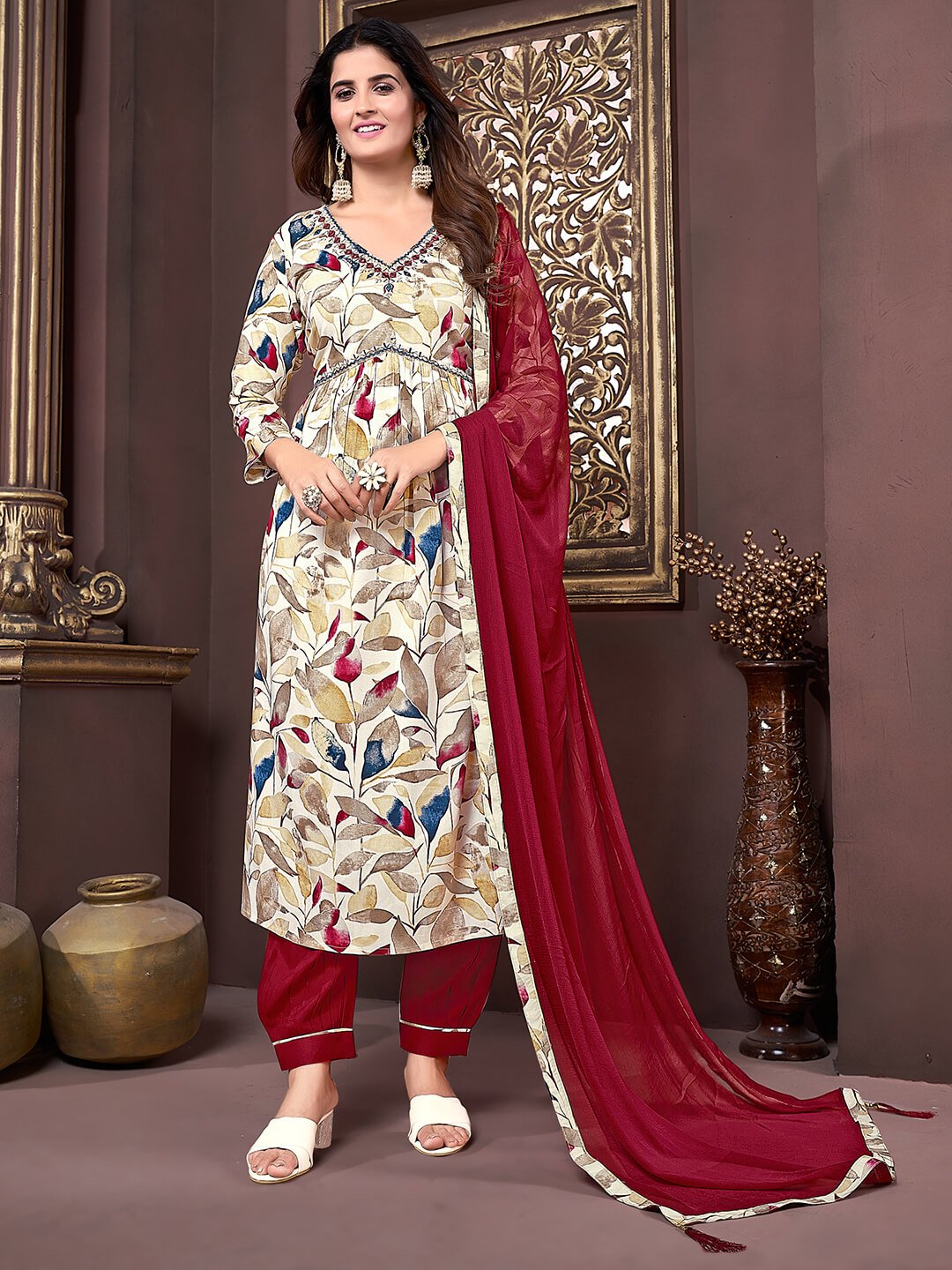 Make Your Look Bright with a Multicolor Printed Rayon Kurta Set