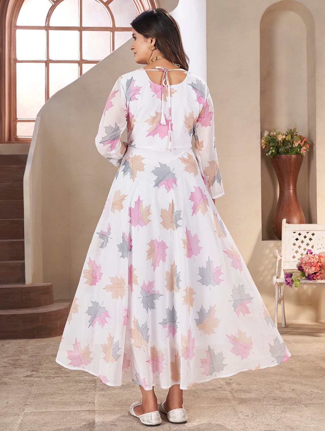 Brighten Your Look with a White Georgette Printed Anarkali Suit Set image 3