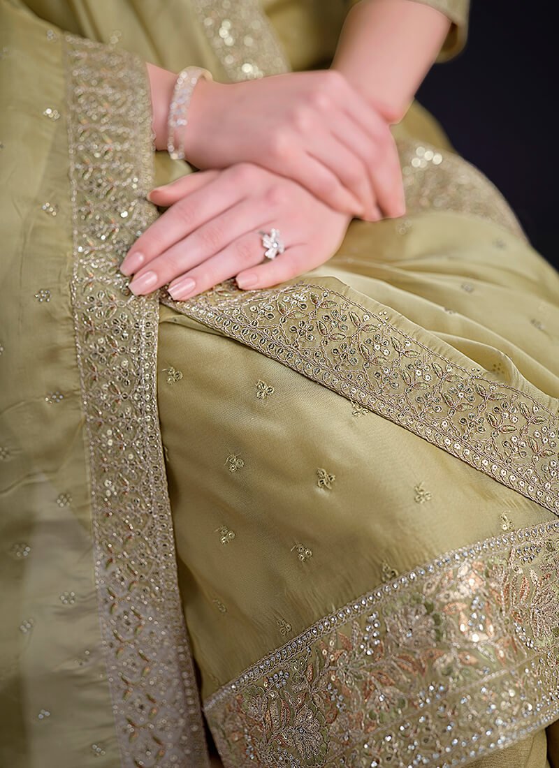 Shine Bright with a Beige Embroidered Shimmer Organza Semi-Stitched Salwar Kameez Set image 3