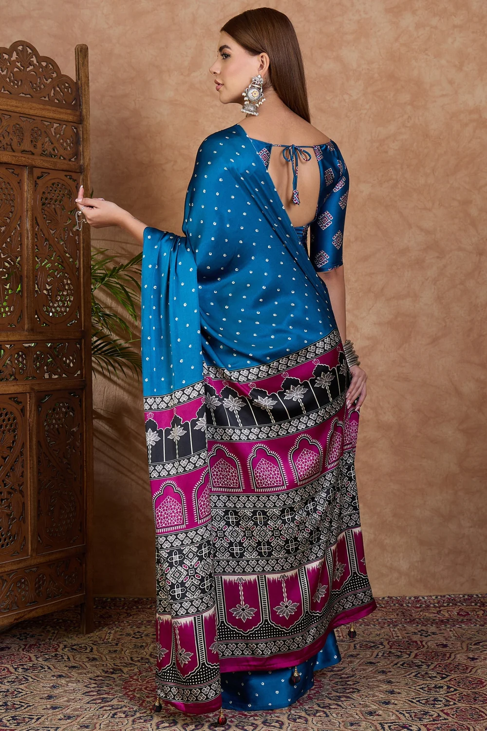 Look Stunning in a Peacock Blue Semi Modal Saree with Blouse Piece image 2