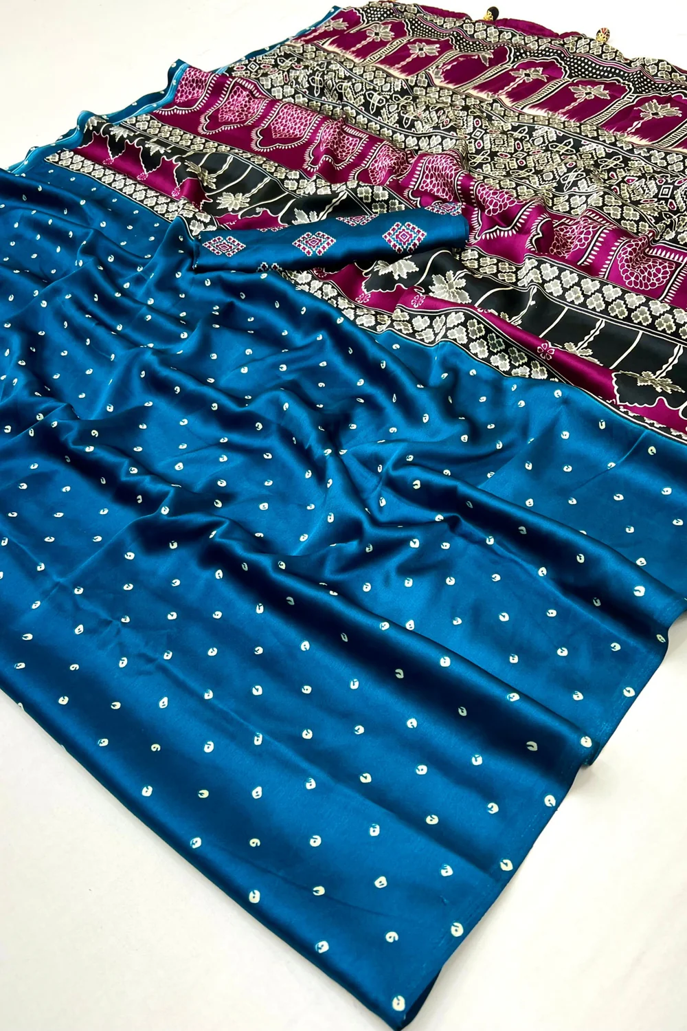 Look Stunning in a Peacock Blue Semi Modal Saree with Blouse Piece image 5