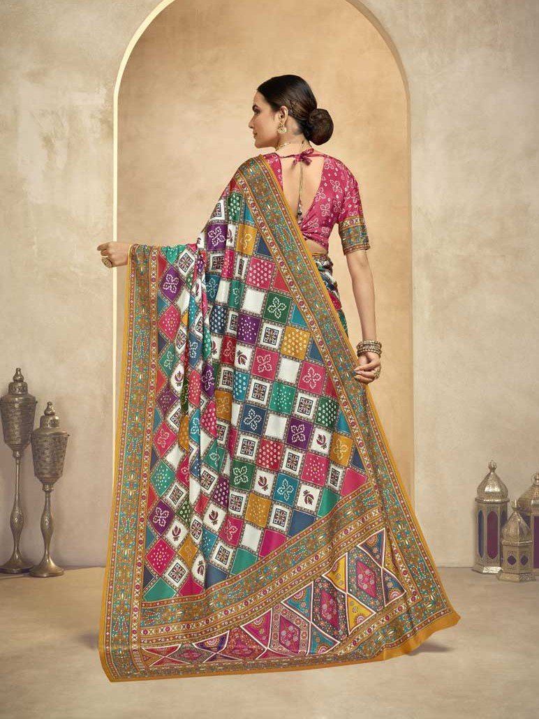 Enhance Your Style with a Blue Crape Saree and Matching Blouse with Foil Print image 2