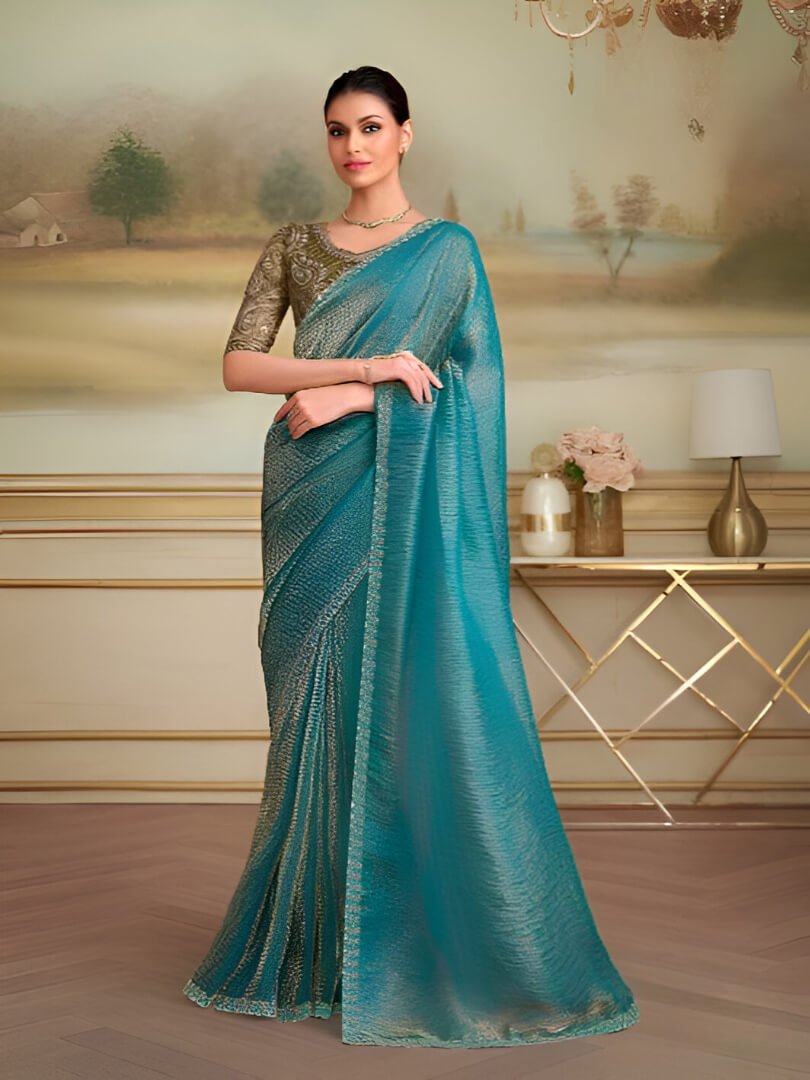Look Stylish in a Blue Georgette Saree with a Contrasting Blouse