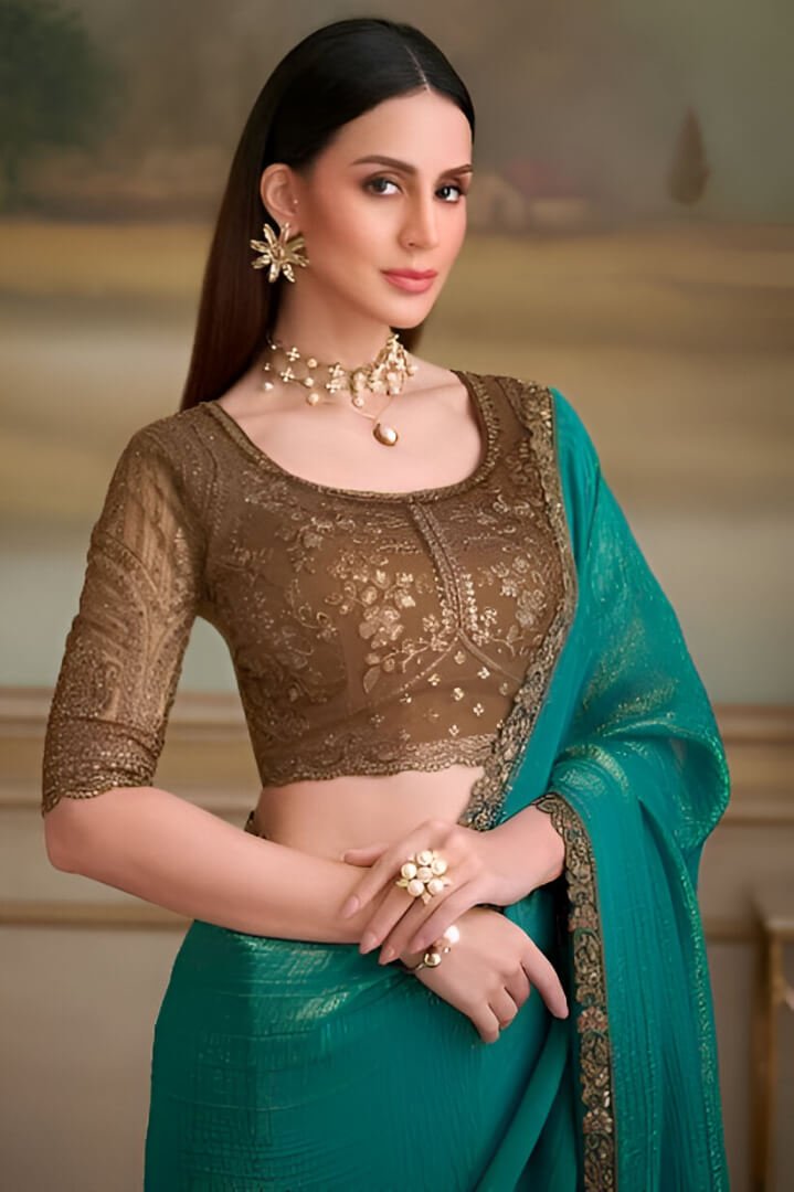 Shine Bright in a Sea Green Georgette Saree with a Colorful Blouse image 2