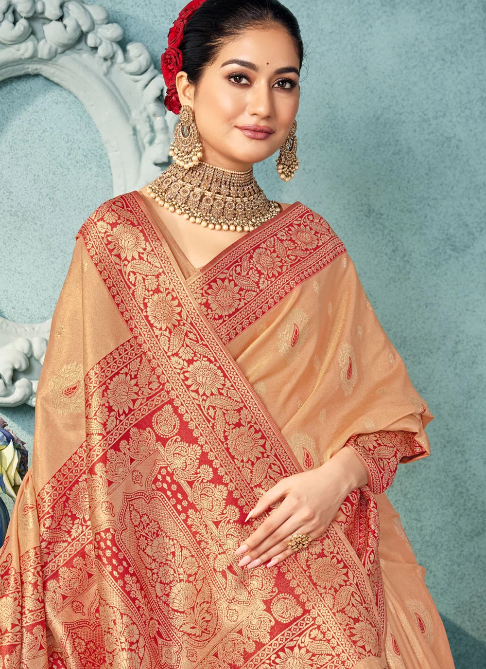 Add Elegance to Your Look with a Cream Silk Saree with Weaving Designs image 2