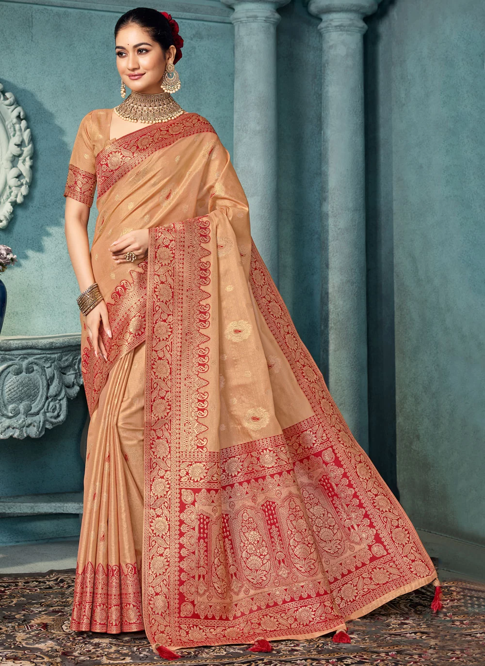 Add Elegance to Your Look with a Cream Silk Saree with Weaving Designs