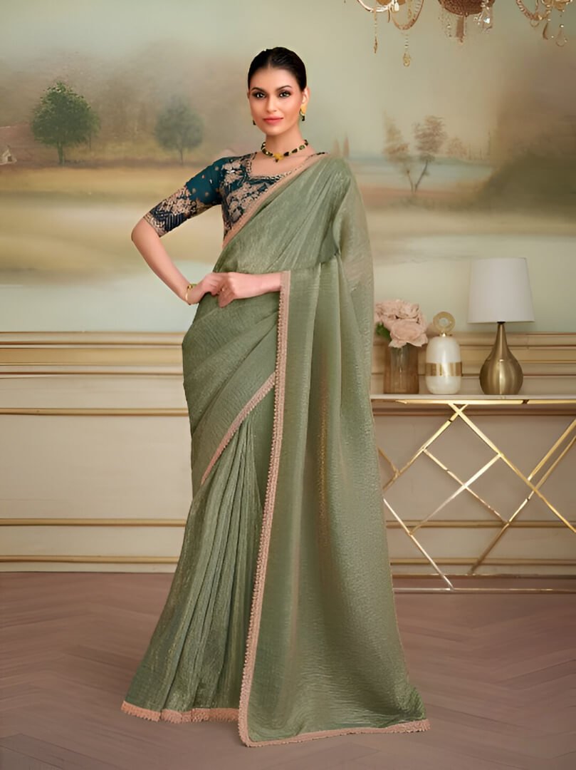Make Your Look Bright with a Green Georgette Saree and a Contrast Blouse
