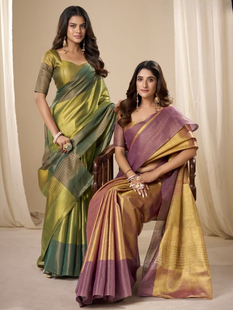 Enhance Your Look with a Green Handloom Tissue Silk Saree and Matching Blouse Piece image 3