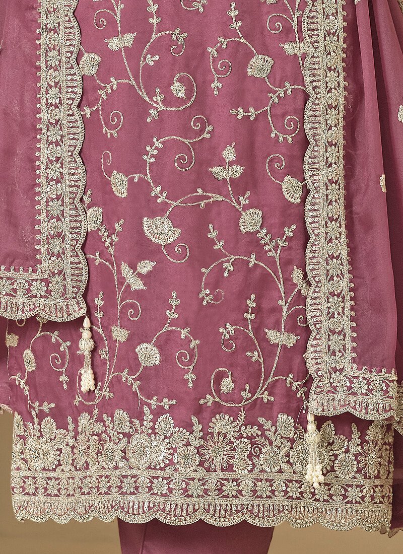 Brighten Your Look with a Light Mauve Embroidered Swarovski Organza Semi-Stitched Salwar Kameez Set image 3