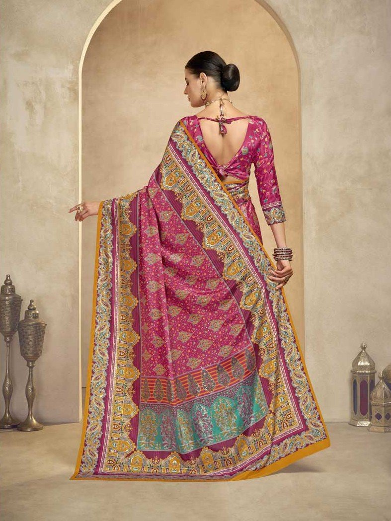 Enhance Your Style with a Pink Crape Saree and Blouse Featuring Foil Print image 2