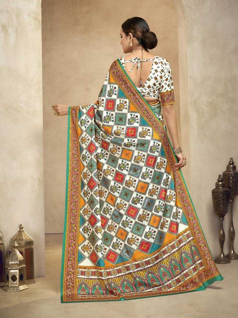 Experience the Elegance of a Multicolor Crape Saree with Foil Print and Blouse image 2