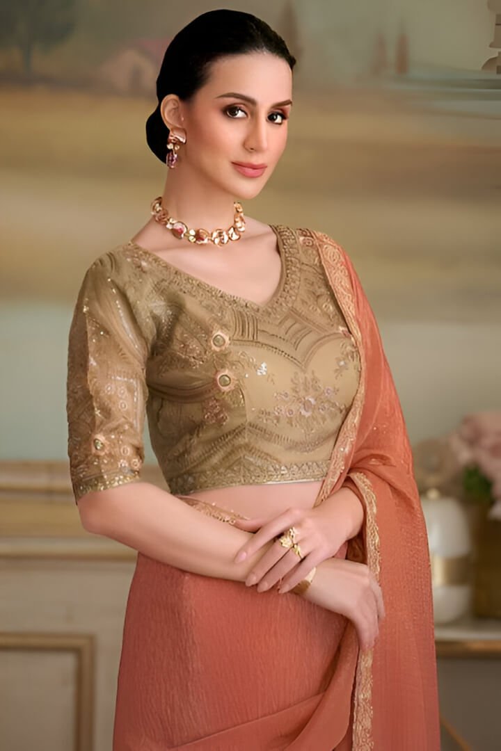 Add Glamour with a Rust Orange Georgette Saree and a Contrasting Blouse image 2