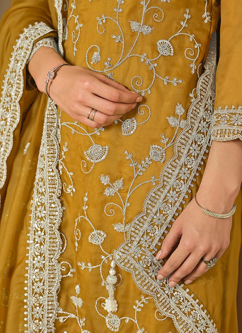 Enhance Your Look with the Mustrad Embroidered Swarovski Organza Semi-Stitched Salwar Kameez Set image 3