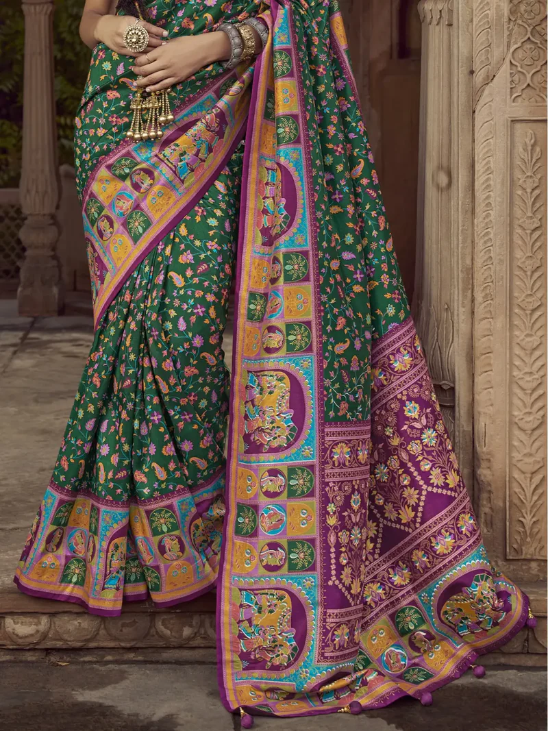 Improve Your Style with a Green Pashmina Printed Viscose Silk Saree and Blouse image 3
