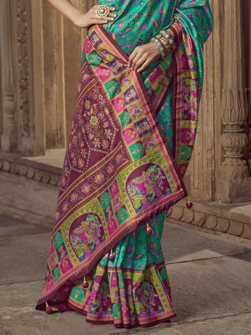 Shine Bright in a Green Pashmina Printed Viscose Silk Saree with Blouse image 3