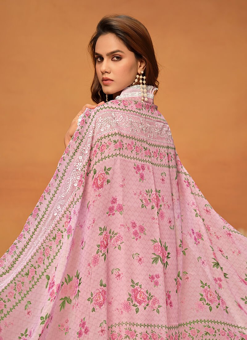 Upgrade your style with a Pink Chikankari Viscose Organza Semi-Stitched Salwar Kameez Set. image 3