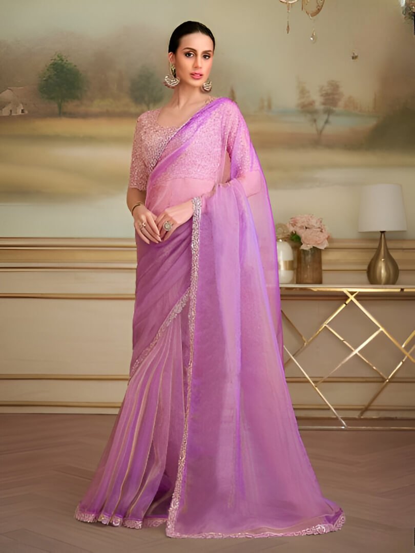 Look Stylish in a Pink Georgette Saree with a Matching Blouse