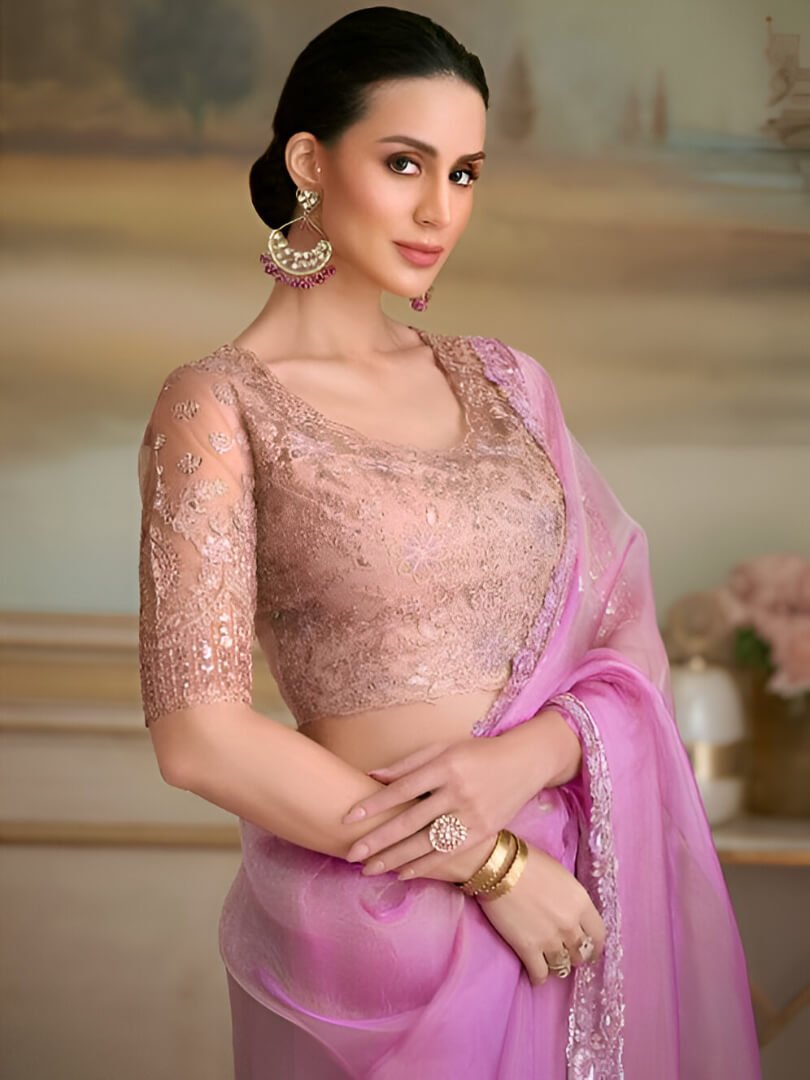 Look Stylish in a Pink Georgette Saree with a Matching Blouse image 2