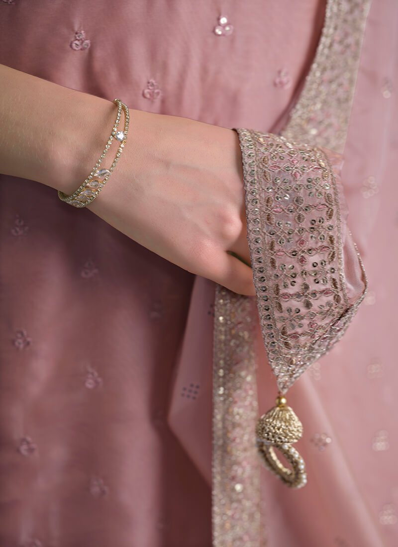 Enhance Your Look with a Pink Shimmer Organza Semi-Stitched Salwar Kameez Set with Embroidery image 3
