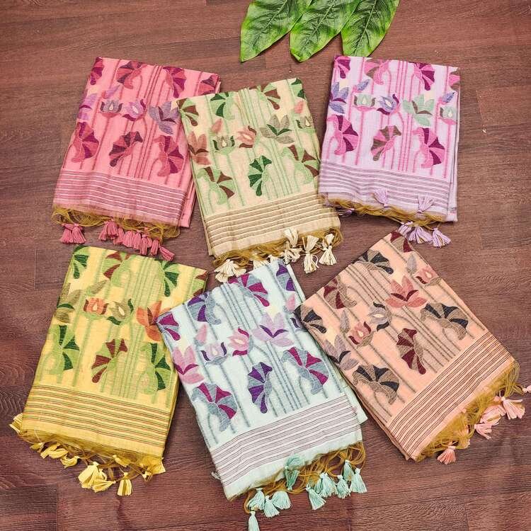 Add some sparkle with a yellow Muga cotton saree and matching blouse. image 2