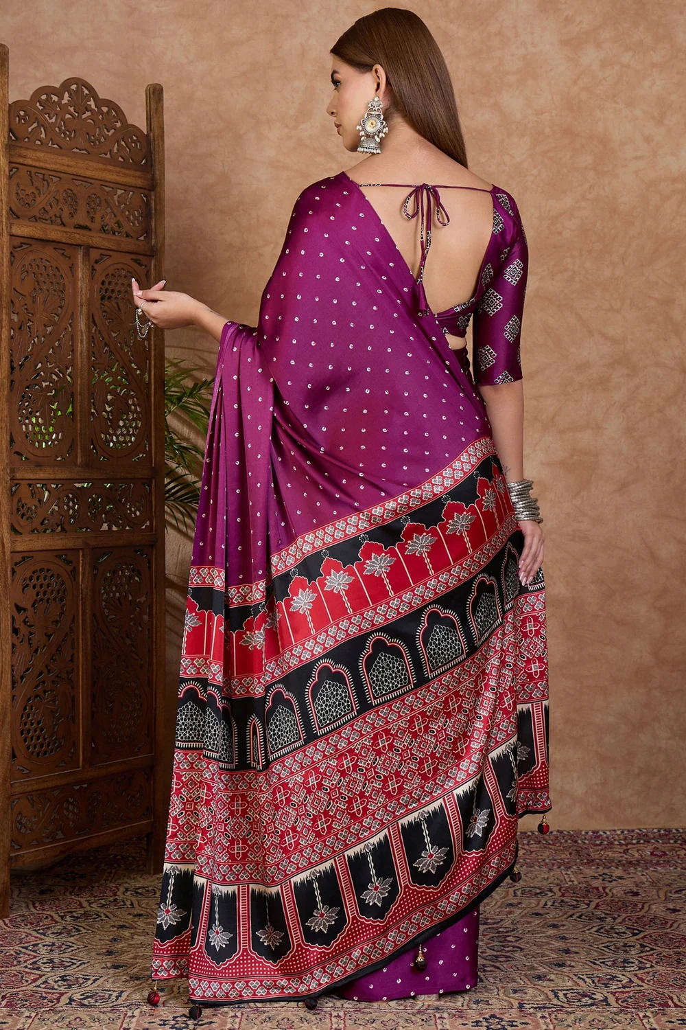 Look Stunning with a Purple Semi Modal Saree and Blouse Piece image 2