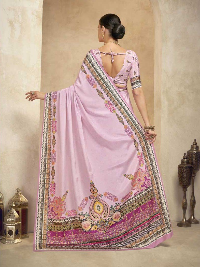 Enhance Your Look with a Pink Crape Saree and Blouse with Foil Print image 2