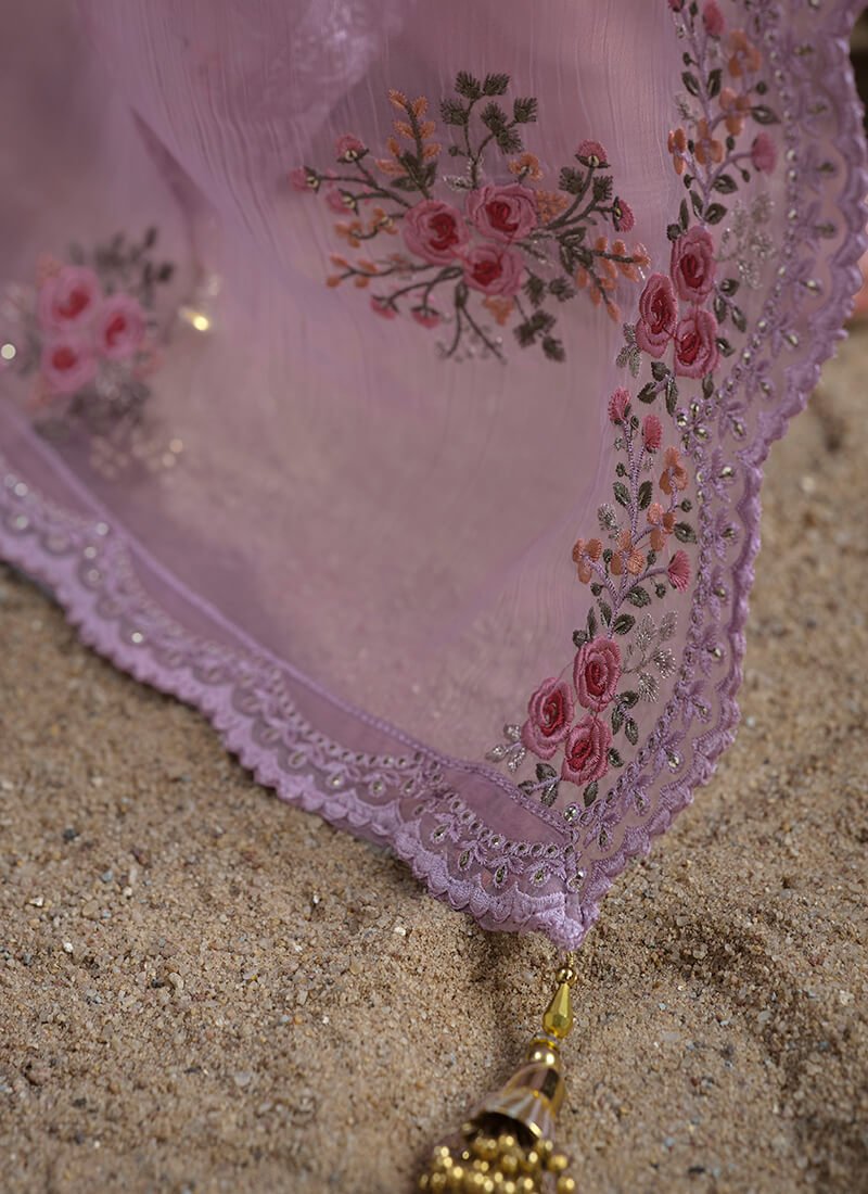 Look Stylish with Purple Embroidered Organza Chiffon Semi-Stitched Salwar Kameez Set image 5