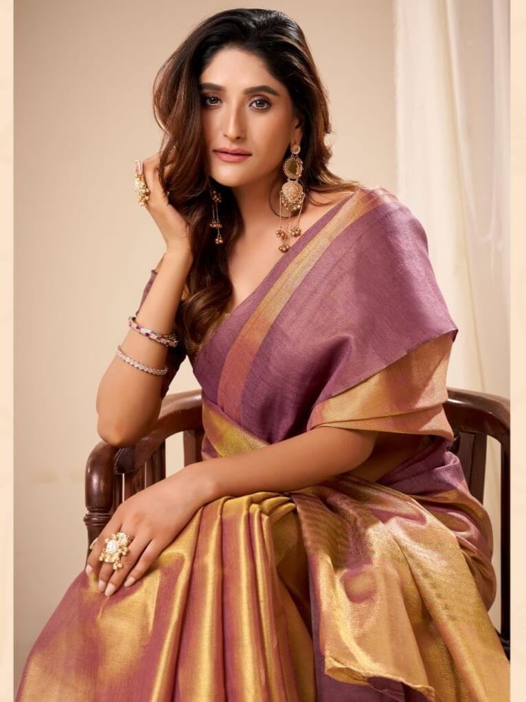 Shine Bright in a Yellow Handloom Trombone Tissue Silk Saree with Matching Blouse Piece image 2
