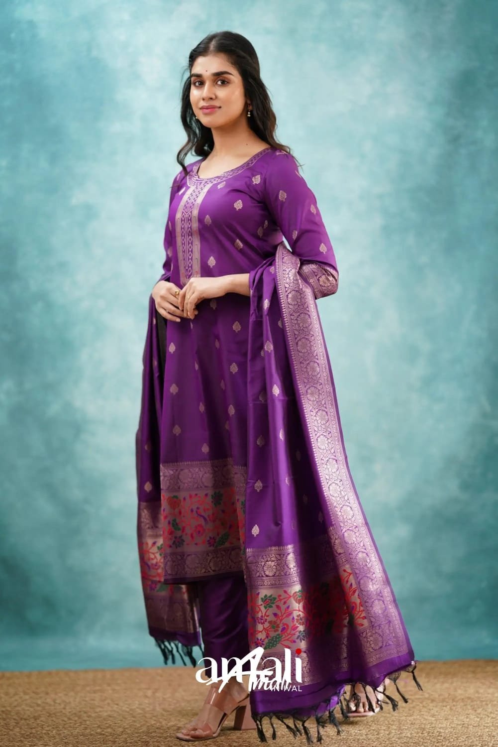 Glow and Sparkle with the Purple Paithani Silk Kurta Set image 2