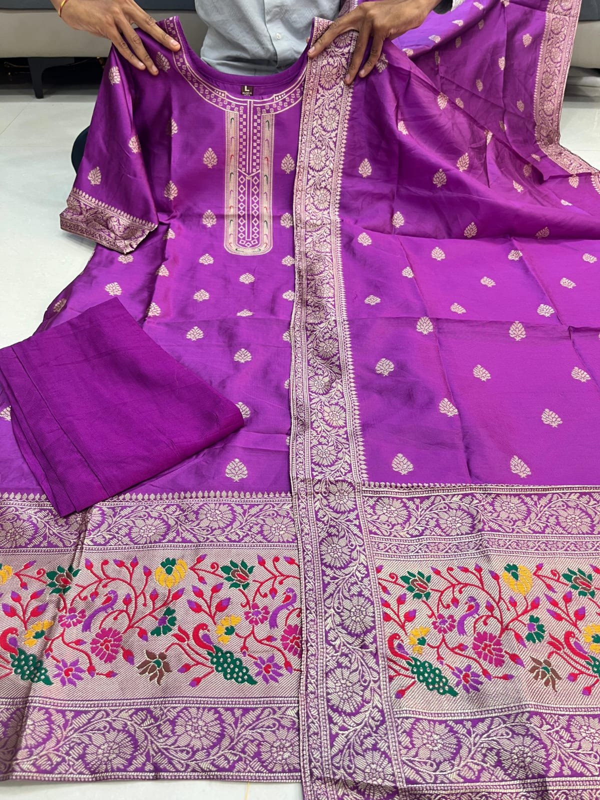 Glow and Sparkle with the Purple Paithani Silk Kurta Set image 4