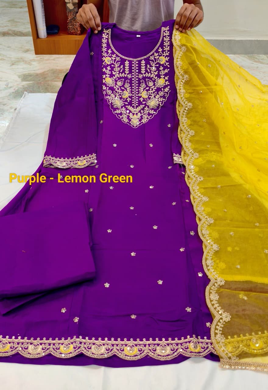 Upgrade your style with a Purple Roman Silk Anarkali Suit and a contrasting Organza Dupatta. image 3