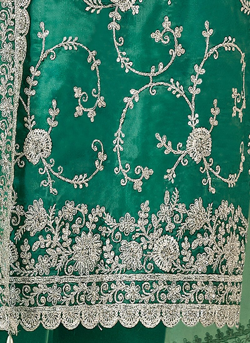 Brighten your look with the Rama Green Embroidered Swarovski Organza Semi-Stitched Salwar Kameez Set. image 3