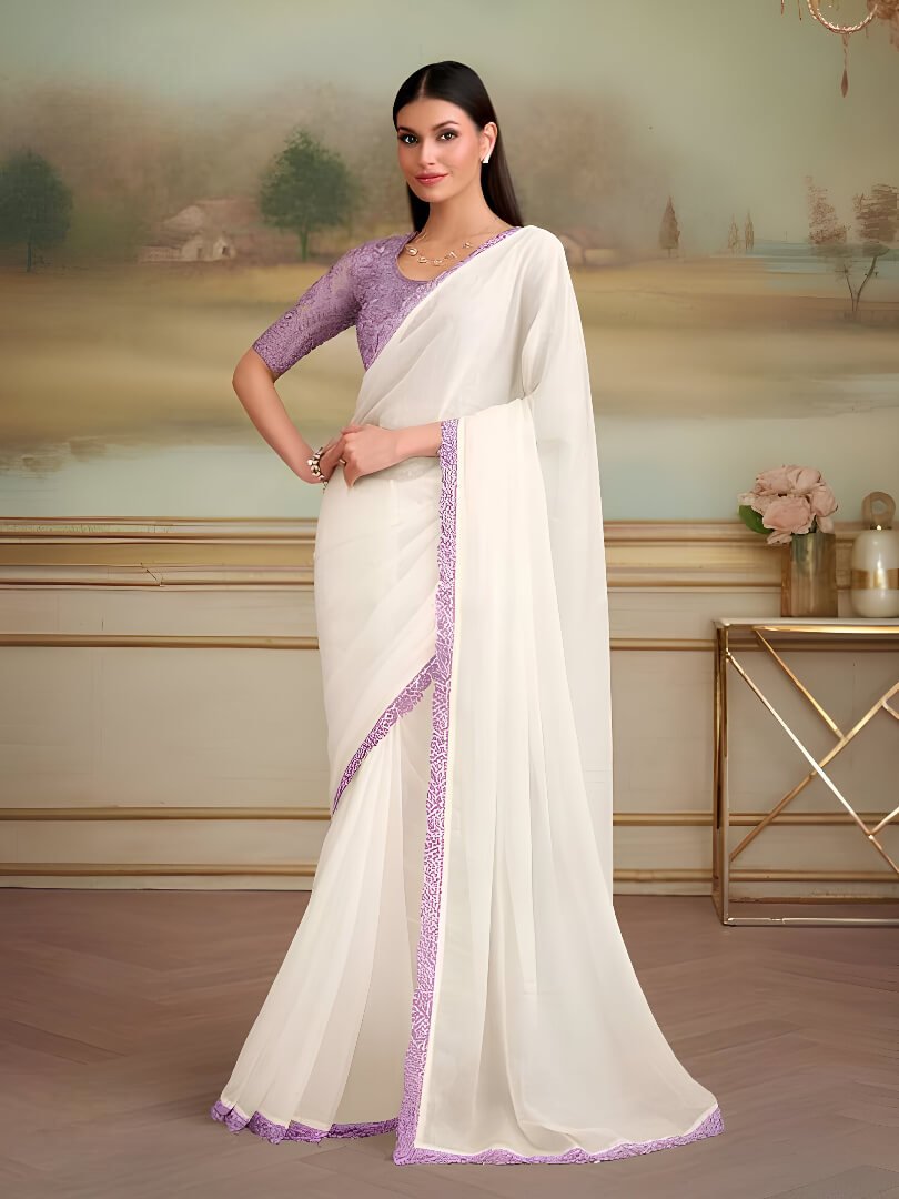Enhance Your Style with a White Georgette Saree and a Contrasting Blouse
